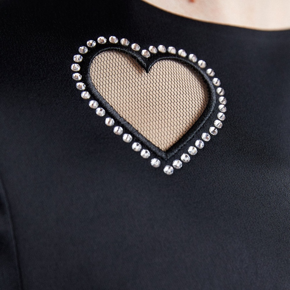 Alice + Olivia Clyde Crystal-Embellished Heart Shift Minidress Black Size 4 NWOT - Picture 9 of 14